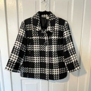 Kim Rogers Hounds Tooth Jacket Black and White 3/4 Length Sleeves Size Large (L)